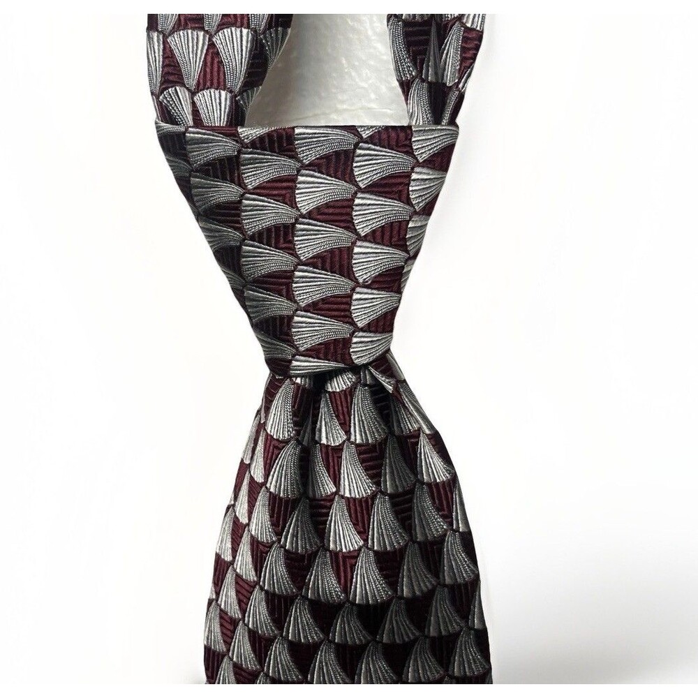 Robert Talbott Best Of Class Nordstrom Silk Tie Burgundy Silver Geometric Fan